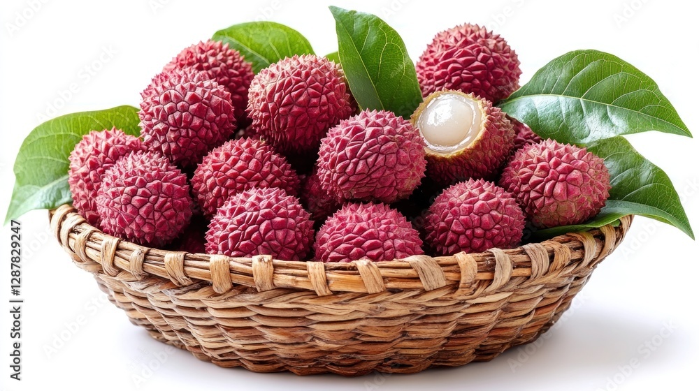 Fresh Lychees in Wicker Basket Fresh Lychees in Wicker Basket