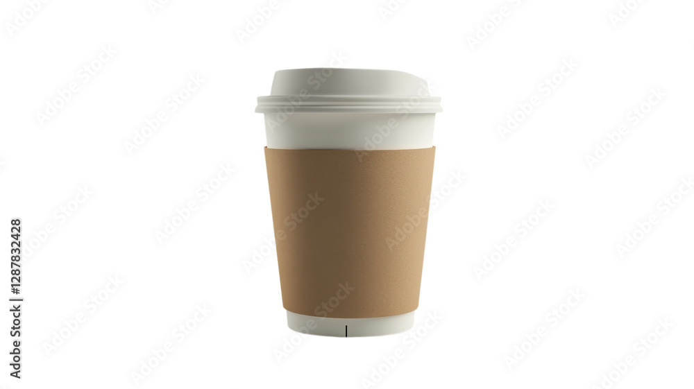 Coffee cup with sleeve on white background inviting warm beverage enjoyment at any time of day