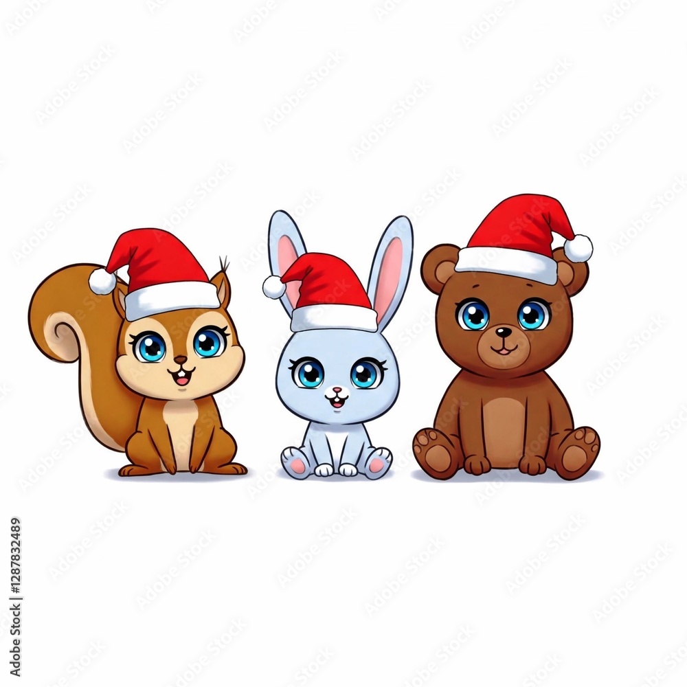 Fototapeta premium Animals, Christmas ,hats, red,