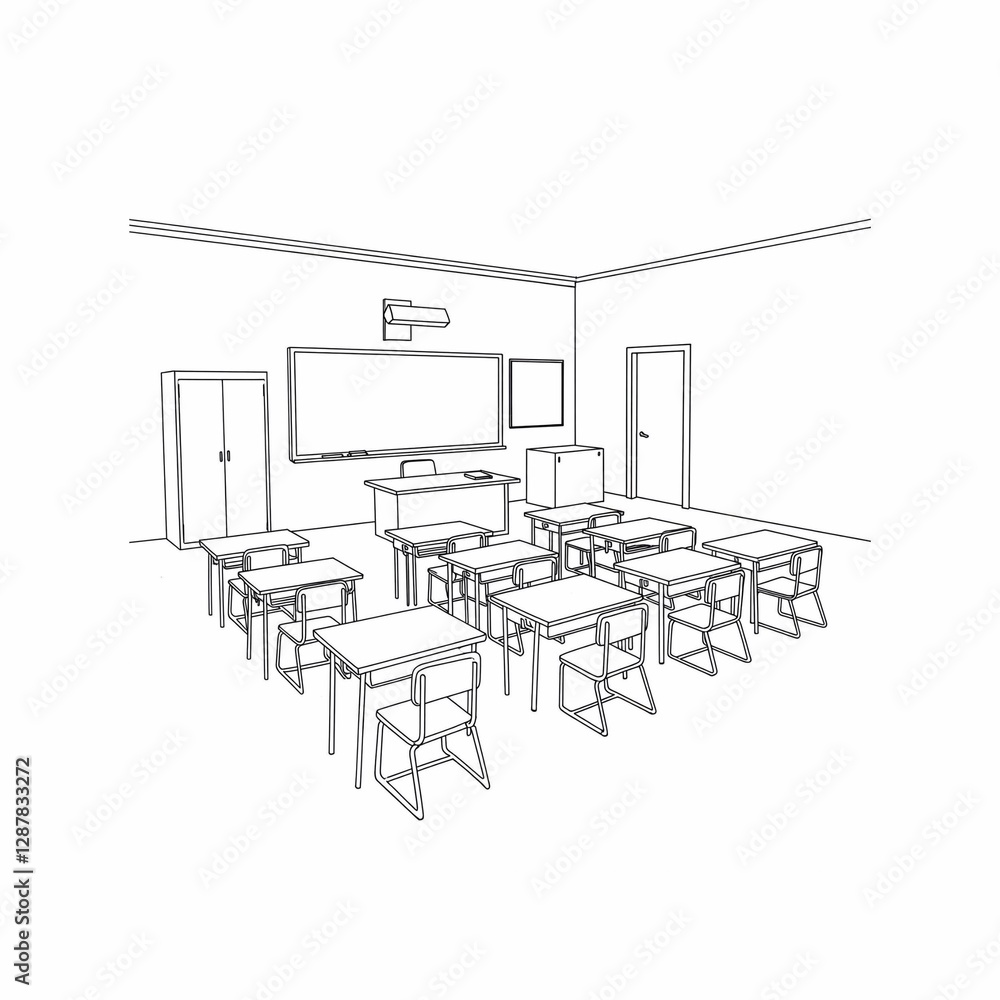Fototapeta premium Classroom, outline, drawing