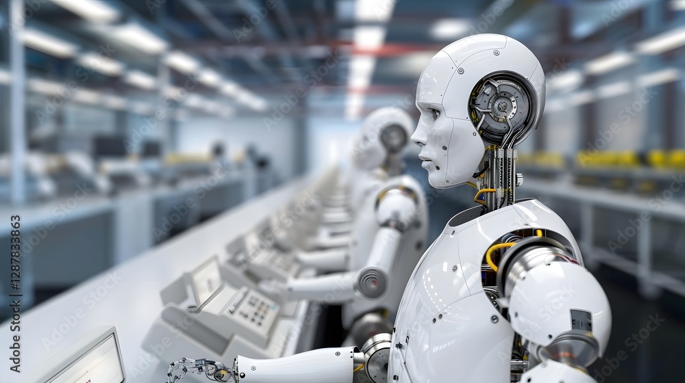 Fototapeta premium Futuristic Robotic Manufacturing Facility with Advanced Automation and Production Lines