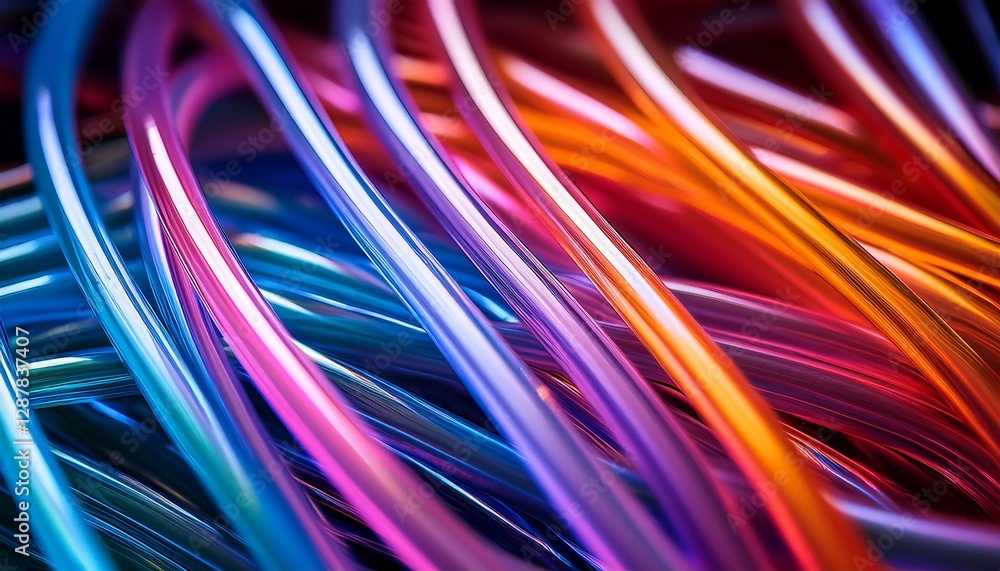 A macro shot of neon light tubing, highlighting vibrant colors and glowing edges, capturing the intense glow and intricate details of the light source. A macro shot of neon light tubing, highlighting vibrant colors and glowing edges, capturing the intense glow and intricate details of the light source.