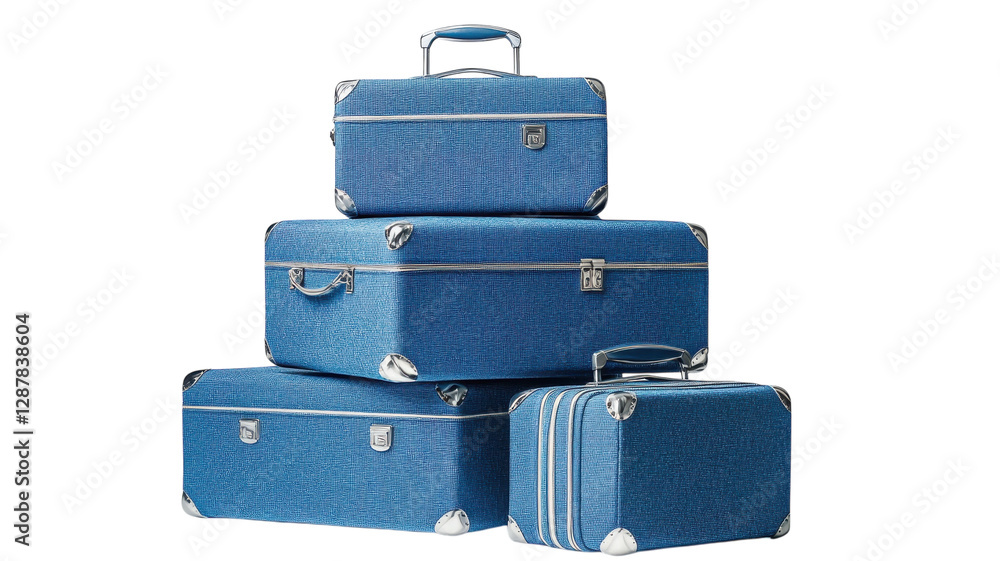 Stacked blue suitcases displaying vintage design for travel and adventure in modern home setting