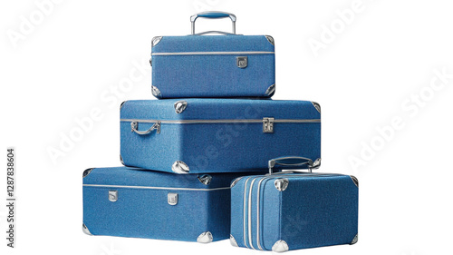 Obraz na płótnie Stacked blue suitcases displaying vintage design for travel and adventure in modern home setting w salonie