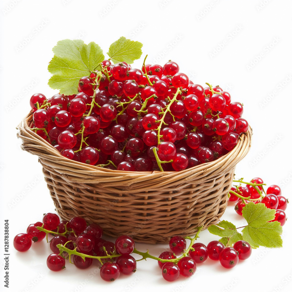 Fresh currants in a woven basket on white background. Generative AI Fresh currants in a woven basket on white background. Generative AI
