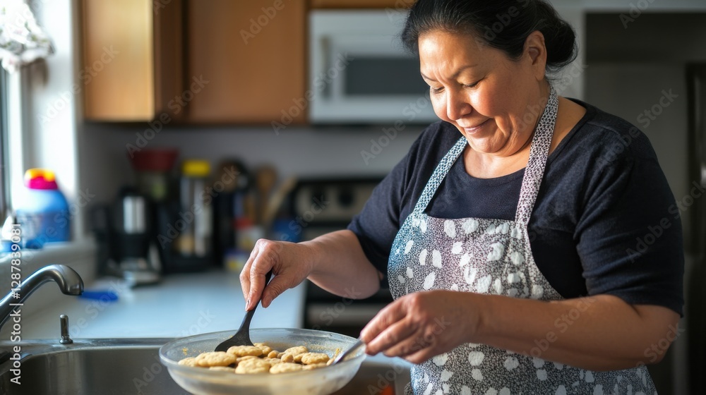 Senior living woman baking cookies in her kitchen. Featuring joy and creativity Senior living woman baking cookies in her kitchen. Featuring joy and creativity