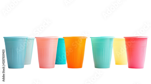 Obraz na płótnie Colorful plastic cups arranged in various colors and sizes on a light background showcasing vibrant party supplies w salonie