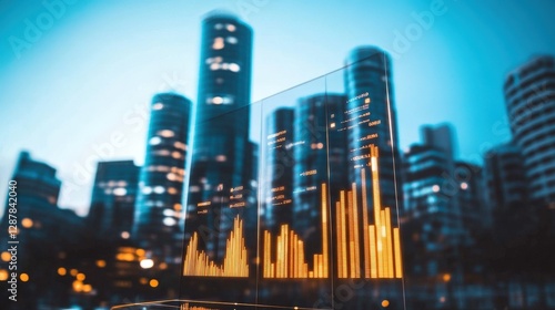 Financial Data Displayed Against City Skyline