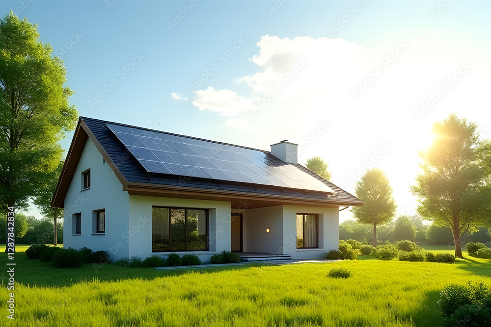 Obraz premium Eco-Friendly Modern House with Solar Panels