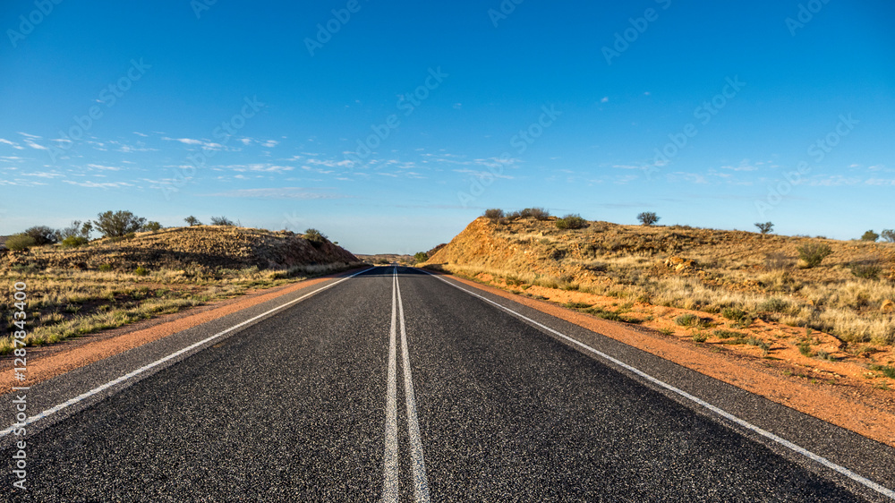 wide-angle view of the carriageway of a freeway crossing Australia wide-angle view of the carriageway of a freeway crossing Australia
