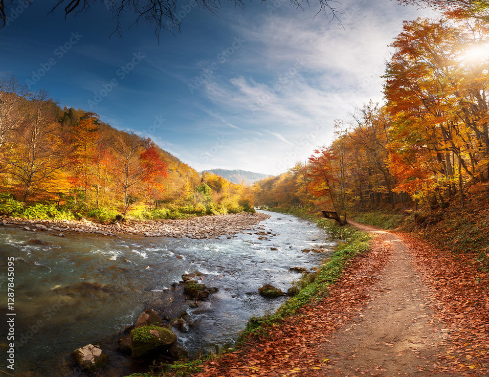 Generated image　秋の川沿いのハイキングコース