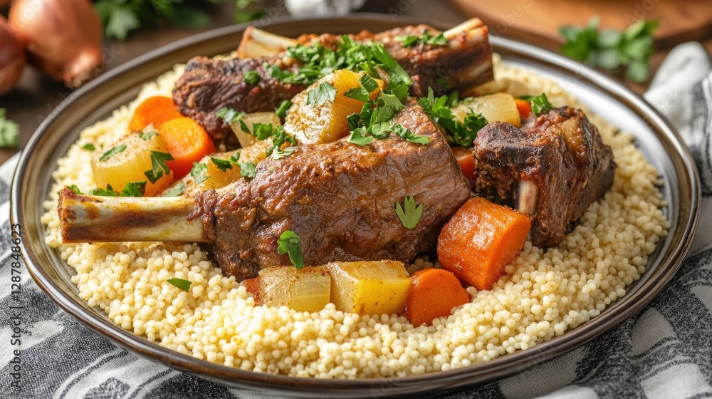 Delicious Lamb Shanks with Root Vegetables on a Bed of Couscous Delicious Lamb Shanks with Root Vegetables on a Bed of Couscous
