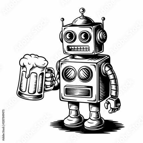 Vintage Robot Enjoying a Beer,