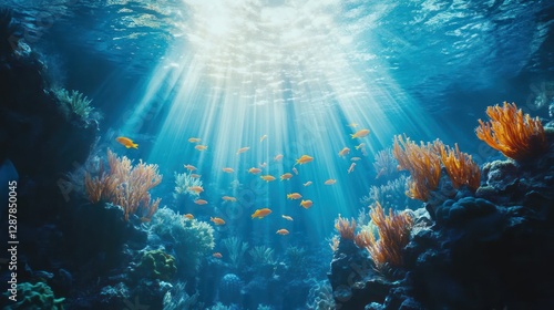 Fototapeta Naklejka Na Ścianę i Meble -  Sunlit coral reef fish ocean scene