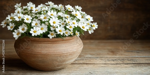 Wallpaper Mural Rustic brown pot filled abundantly with fresh white daisies. Torontodigital.ca