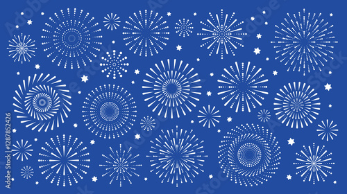 Israel Independence Day background with fireworks and confetti. Isolated objects on a blue background. Vector illustration. Design elements for posters, banners, and greeting cards
