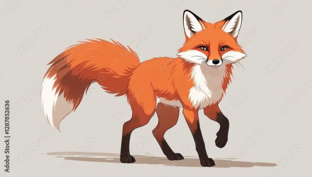 Obraz premium Charming illustration of playful fox with vivid orange fur and expressive eyes, ideal for nature-themed projects, children's books, and animal-inspired designs.