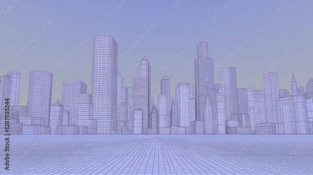 Fototapeta premium Wireframe city skyline, urban planning, future