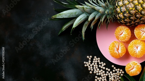 a pineapple and mandarin oranges decoration background
