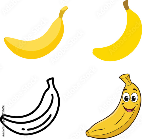 Illustrations of Bananas in Different Styles
