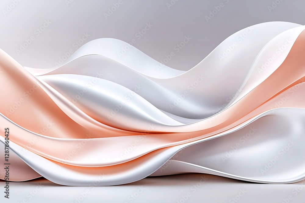 Obraz premium Soft satin fabric draped elegantly with gentle curves in shades of white and blush at a studio setting