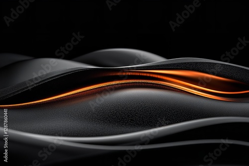 Abstract design featuring flowing black and orange waves with smooth curves and a sleek appearance at night