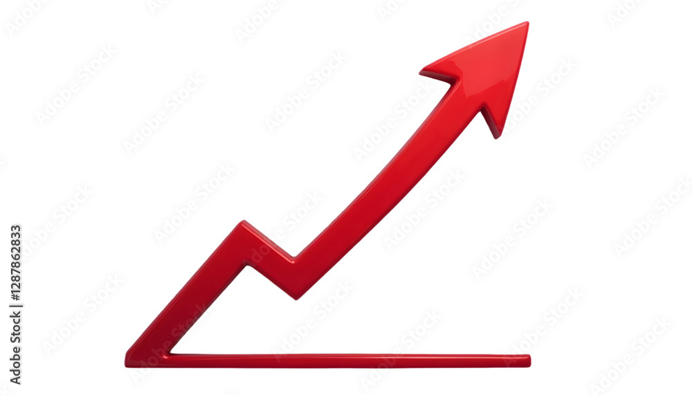 A minimalist red upward arrow graph with a smooth rising curve, symbolizing improvement and achievement, cut out and isolated on a transparent background.
A minimalist red upward arrow graph with a smooth rising curve, symbolizing improvement and achievement, cut out and isolated on a transparent background.
