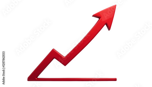 A minimalist red upward arrow graph with a smooth rising curve, symbolizing improvement and achievement, cut out and isolated on a transparent background.
