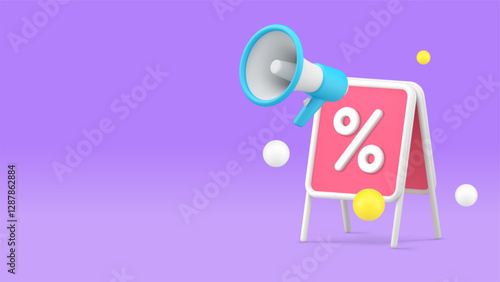 Sale discount shopping clearance announcement street board banner copy space vector illustration. Black Friday bargain public advertising with megaphone commercial marketing promotion strategy