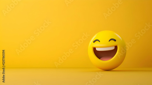 3D Render of a Yellow Laughing Emoji on Yellow Background