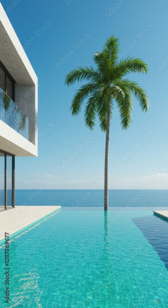 Fototapeta premium A luxurious Zanzibar resort beach with pristine white sand, turquoise waters, and palm trees, offering the ultimate tropical escape.