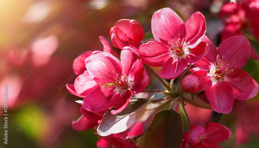 Obraz premium spring background red blossom of crabapple tree macro shot