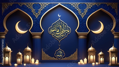 Luxurious Ramadhan Background with Islamic Arabesque Patterns and Calligraphy
