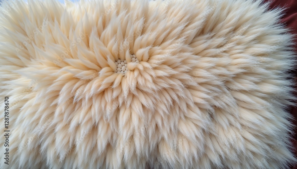 Fototapeta premium Soft fluffy cream-colored fur texture in close-up.