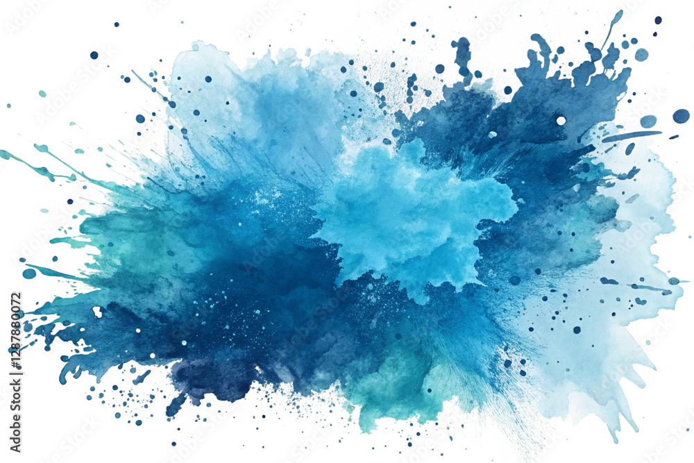Vibrant blue watercolor splash spreading dynamically across white background Vibrant blue watercolor splash spreading dynamically across white background