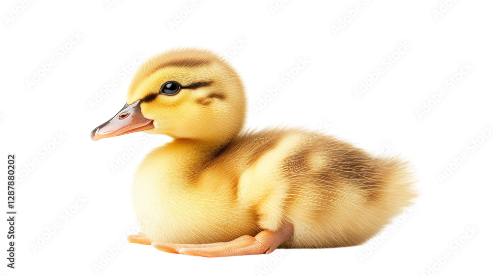 Cute duckling sitting comfortably on a plain background looking curious and playful while exploring its surroundings Cute duckling sitting comfortably on a plain background looking curious and playful while exploring its surroundings