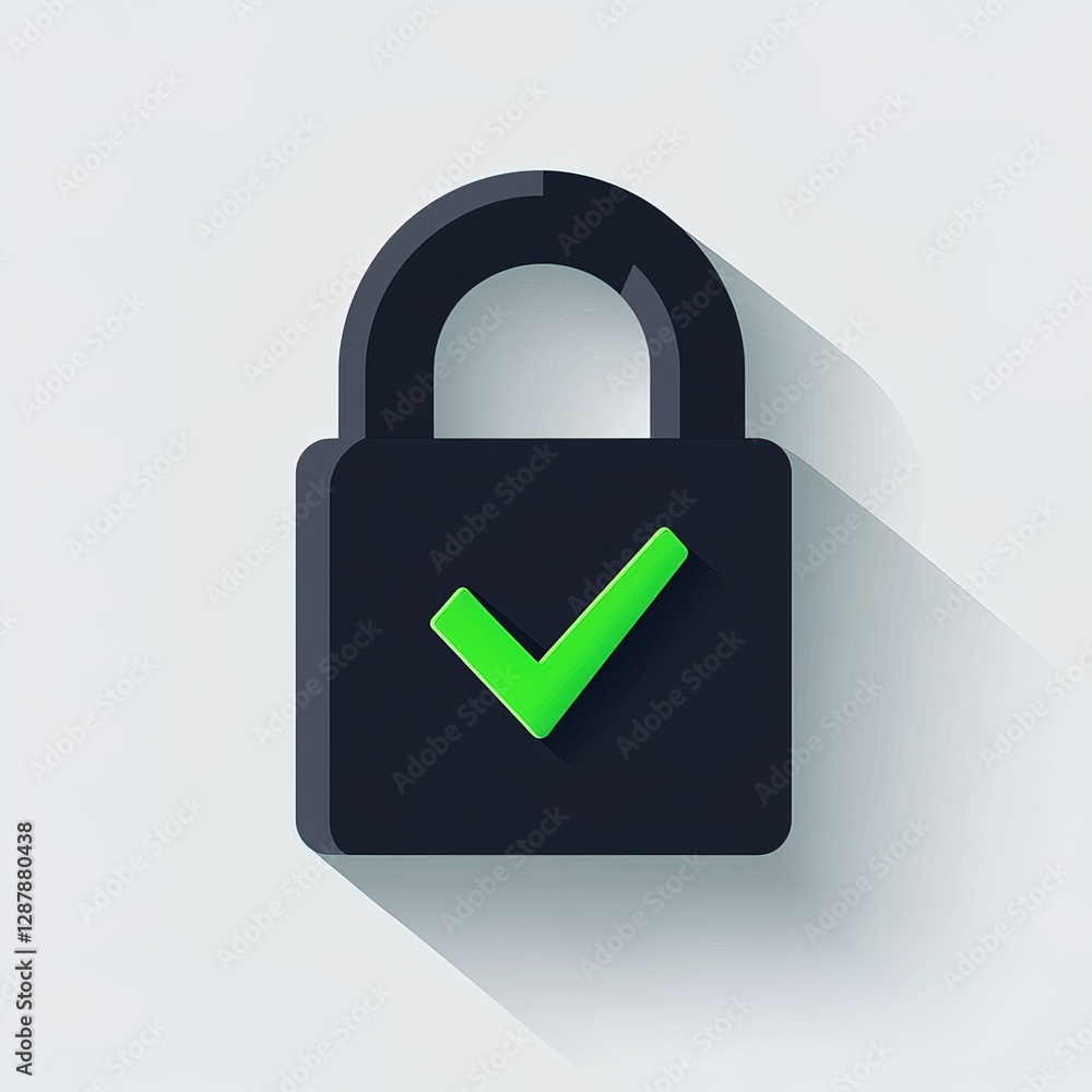 Secure lock icon with green checkmark on light background Secure lock icon with green checkmark on light background