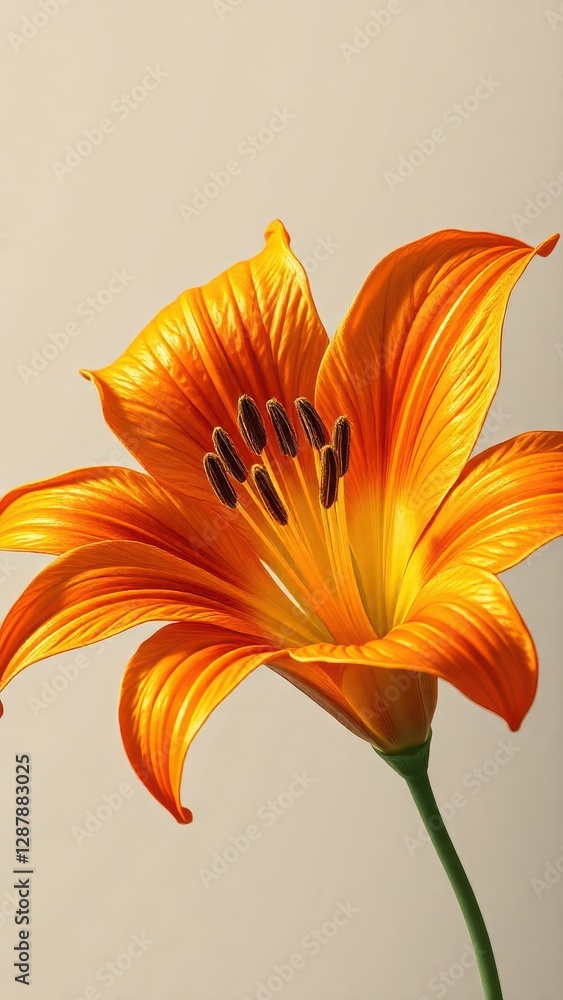 Obraz premium a highly detailed digital painting of a vibrant orange lily flower with intricate petal textures and realistic lighting, set against a soft, neutral background