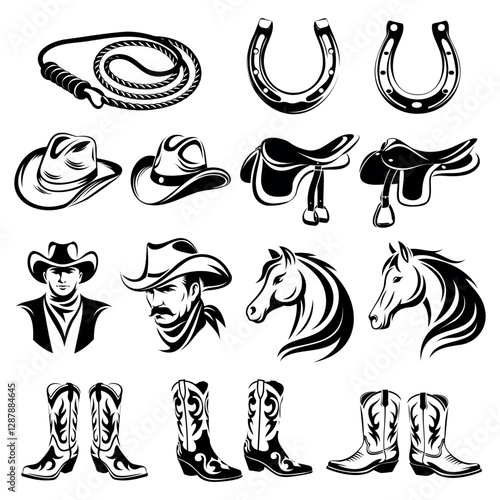 
vector set of cowboy attributes icons