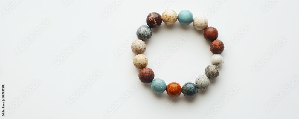 Natural stone bracelet with earthy tones elegantly displayed on a wooden surface, showcasing its organic beauty. Natural stone bracelet with earthy tones elegantly displayed on a wooden surface, showcasing its organic beauty.