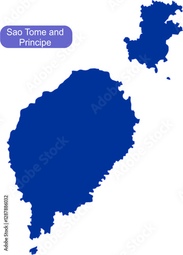 Map of São Tomé and Príncipe an African island nation close to the equator in solid blue color