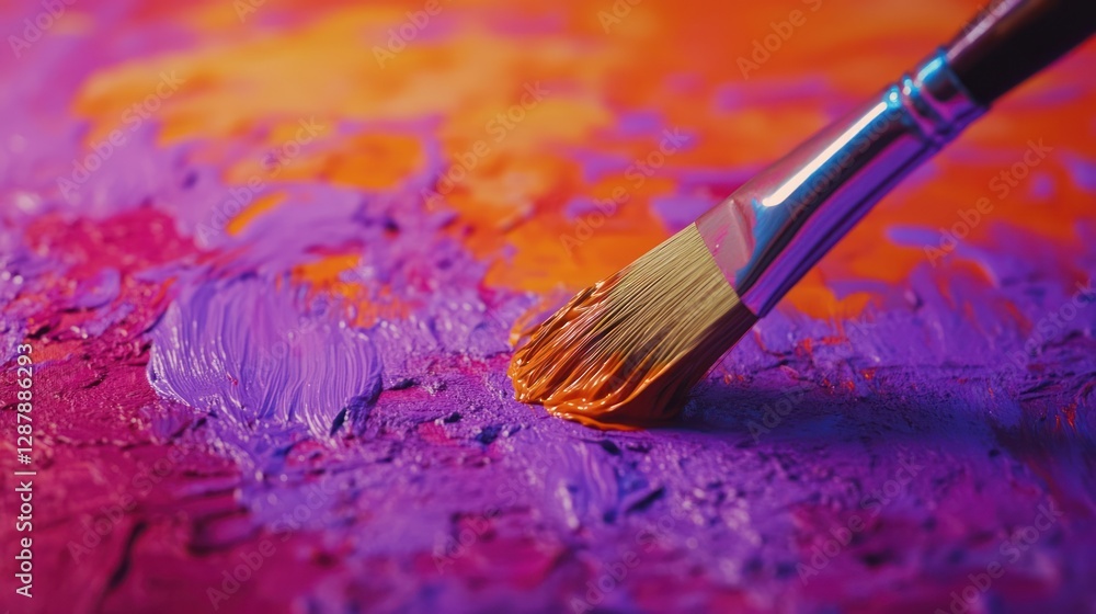 Fototapeta premium Artist painting purple and orange abstract art