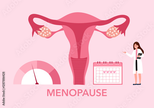 female doctor with menopause and estrogen level. Gynecology, reproductive health problems concept