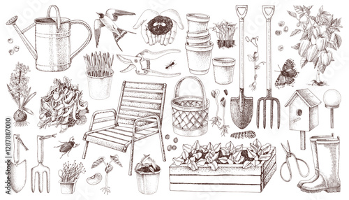 Gardening tools, plants and equipment
