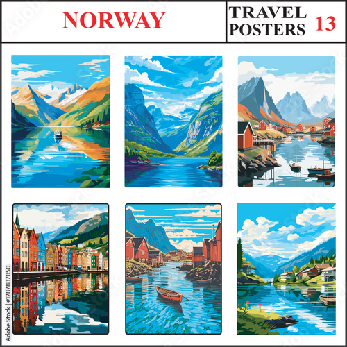 Norway The Fjords The Fjords Norwegian Mountains Lofoten Travel Poster Wall Art Print Set Part 13