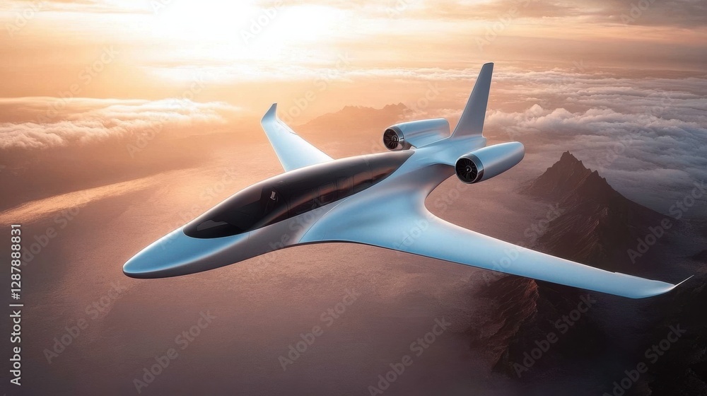 Naklejka premium A futuristic electric aircraft with sleek, aerodynamic design