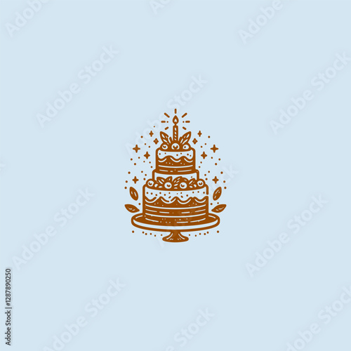 A charming, sketch-style cake logo symbolizing celebration, sweetness, and joy