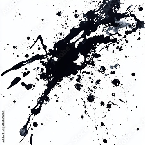 Wallpaper Mural Bold black ink splashes on textured white canvas watercolor design, isolated on white background, Torontodigital.ca