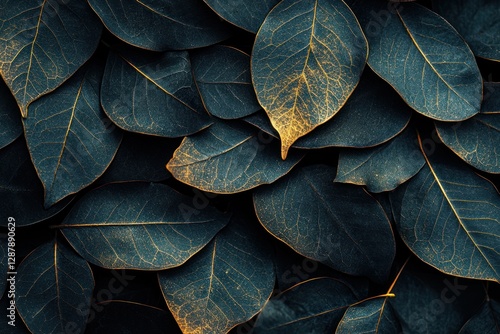 Dark Teal and Gold Leaves: A Luxurious Nature Photography