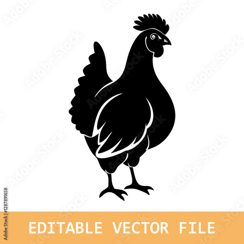  vector silhouettes of hens, chickens and cock